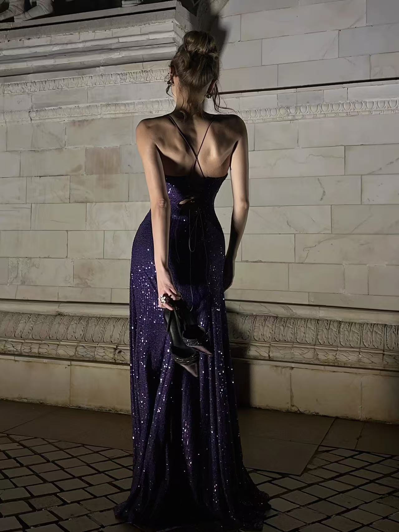 Simple Mermaid V Neck Purple Long Prom Dress, Purple Evening Dress