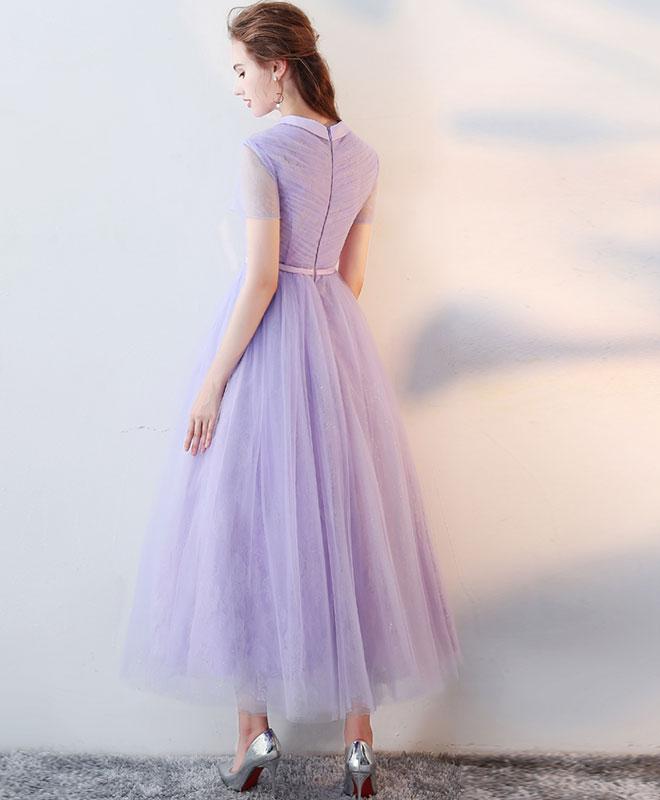 Purple High Neck Tulle Lace Prom Dress Tulle Lace Homecoming Dress